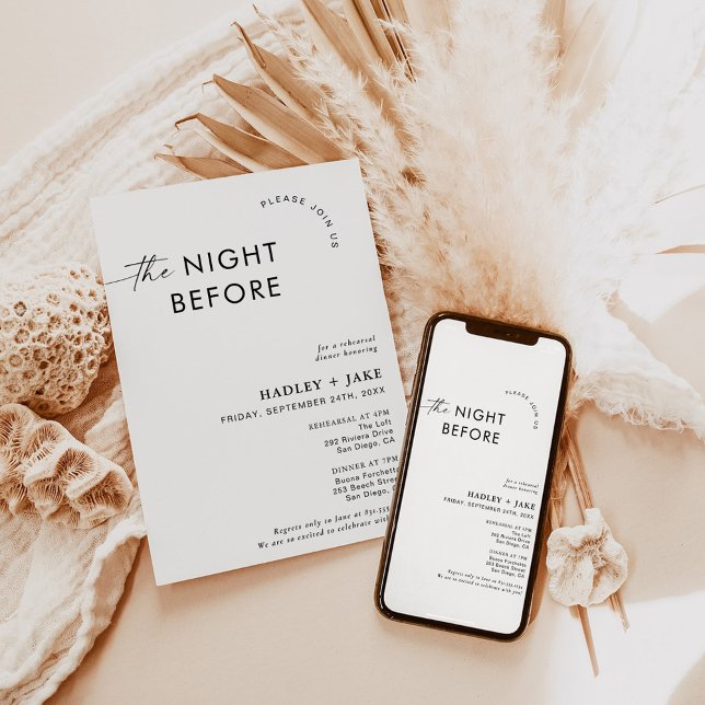 Minimalist Rehearsal Dinner Invite Night Before (Option to print, send digitally, or both!)