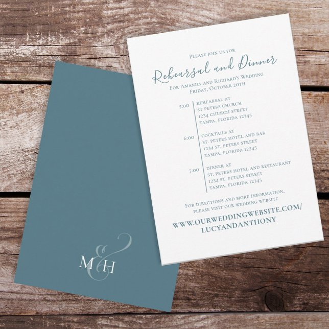 Minimalist Rehearsal Dinner Timeline Simple Blue  Invitation (Creator Uploaded)