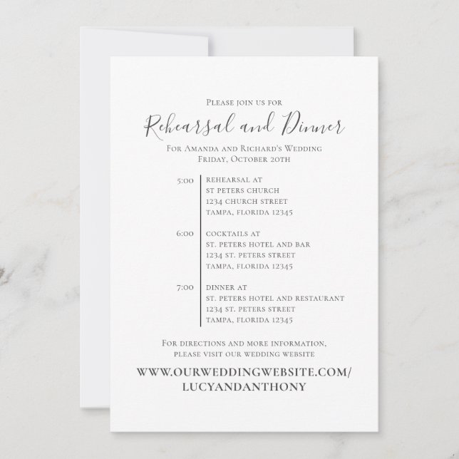 Minimalist Rehearsal Dinner Timeline Template (Front)