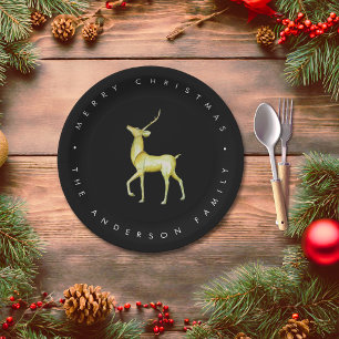 Minimalist Reindeer Black and White Christmas Paper Plates