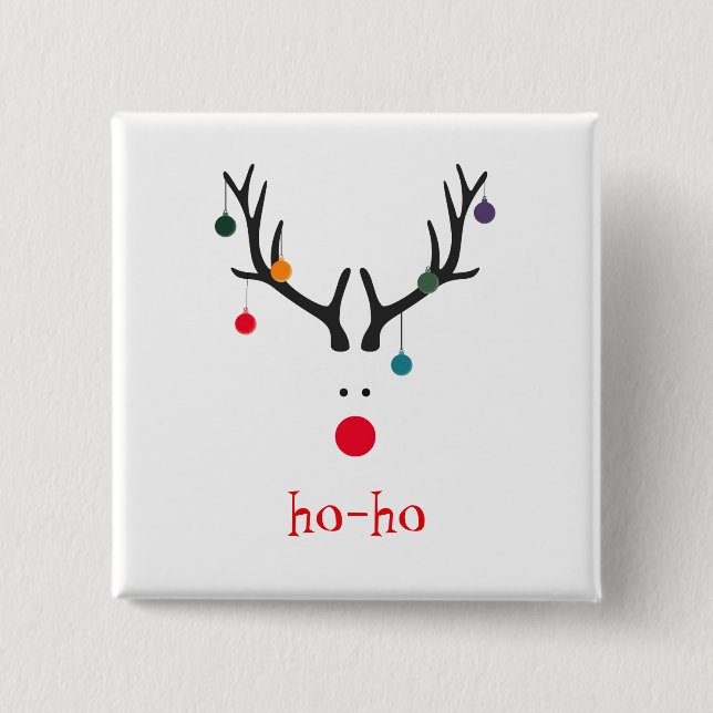 Minimalist reindeer on white ho-ho pinback button (Front)