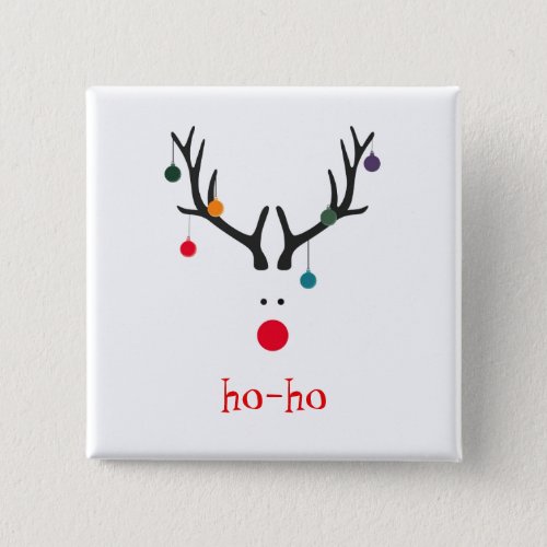 Minimalist reindeer on white ho_ho pinback button