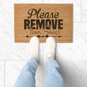 Minimalist Remove Your Shoes Welcome House Fiber Doormat