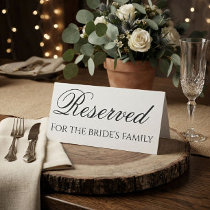 Minimalist reserve for the bride's family table tent