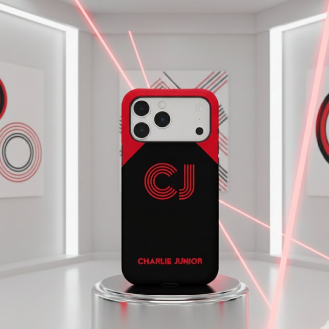 Minimalist Retro Aesthetic Red & Black Monogram  Case-Mate iPhone Case (Creator Uploaded)