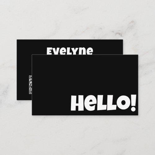 Minimalist Retro Black And White QR Code Hello  Business Card