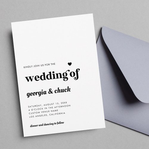 Minimalist Retro Black  White Monogram Wedding Invitation