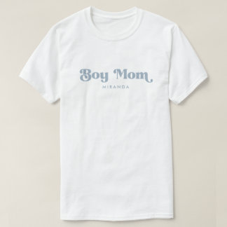 Minimalist Retro Blue "Boy Mom" Baby Shower Party T-Shirt