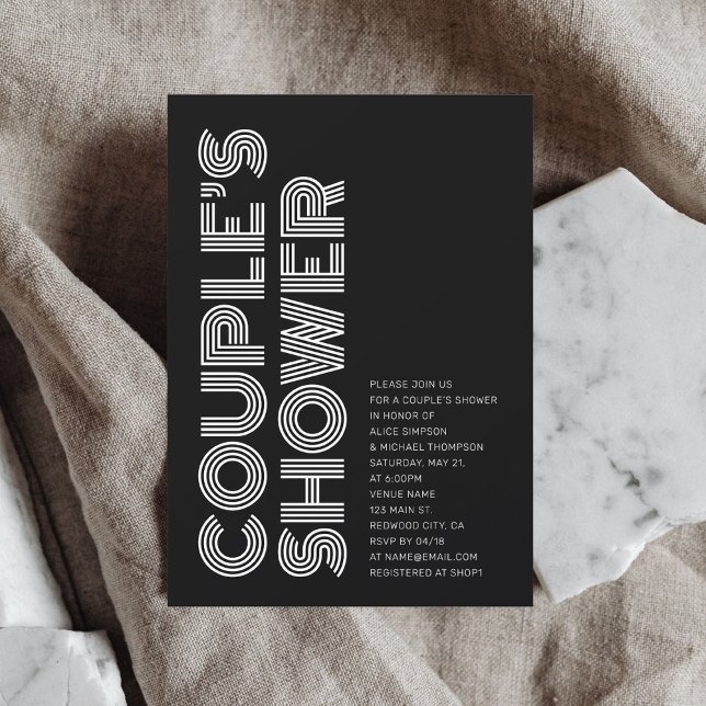 Minimalist Retro Bold Black Couple Shower Invitation (Creator Uploaded)