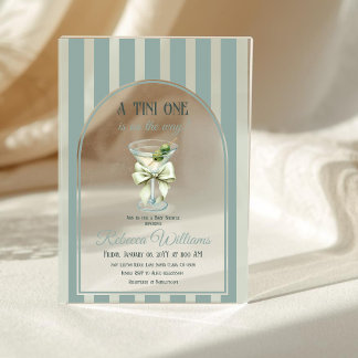 Minimalist Retro Bow Tini One Martini Baby Shower Acrylic Invitations
