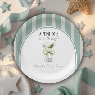 Minimalist Retro Bow Tini One Martini Baby Shower Paper Plates