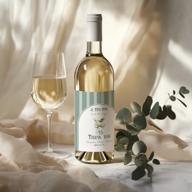 Minimalist Retro Bow Tini One Martini Baby Shower Wine Label (Creator Uploaded)