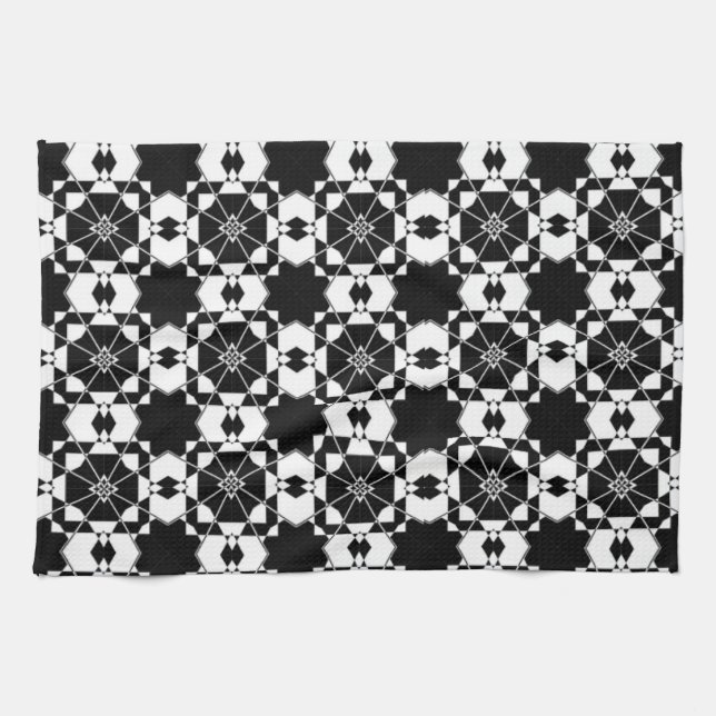Minimalist retro check pattern – Monochrome design Kitchen Towel (Horizontal)