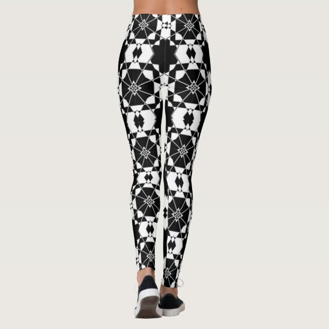 Minimalist retro check pattern – Monochrome design Leggings (Back)