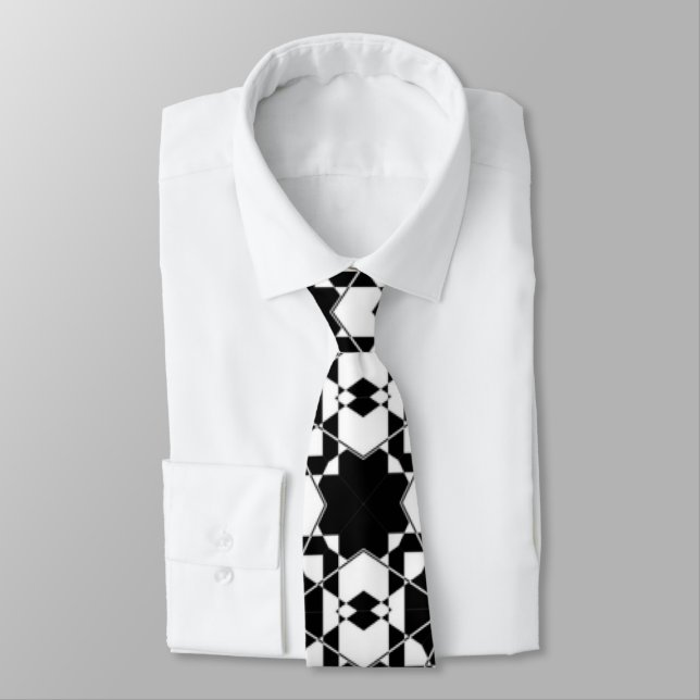 Minimalist retro check pattern – Monochrome design Neck Tie (Tied)