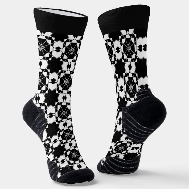 Minimalist retro check pattern – Monochrome design Socks (Angled)