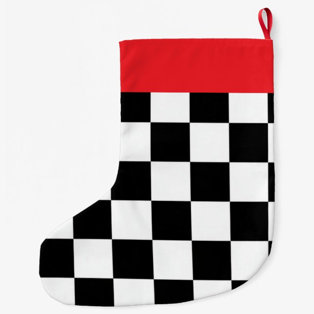 Minimalist Retro Checkered – Monochrome Streetwear Large Christmas Stocking (Back)