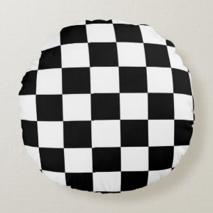 Minimalist Retro Checkered – Monochrome Streetwear Round Pillow