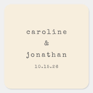 Minimalist Retro Cream Typewriter Custom Wedding Square Sticker