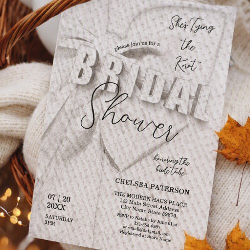 Minimalist  Retro Elegant White Bow Bridal Shower Invitation