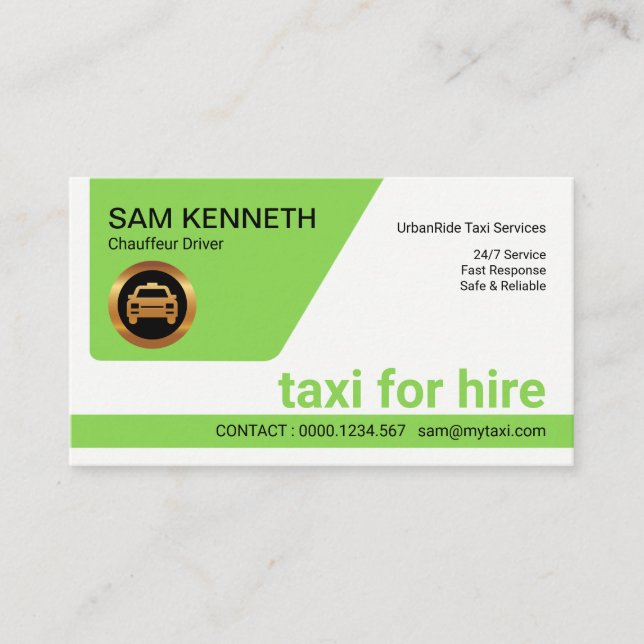 Minimalist Retro Green Tab Taxi Driver Business Card (Front)