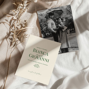 Minimalist Retro Green Typography Wedding Invitation