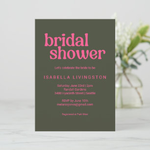 Minimalist Retro Groovy Pink Green Bridal Shower Invitation