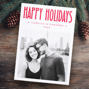 Minimalist retro Happy Holidays Christmas Letterpress Photo Cards