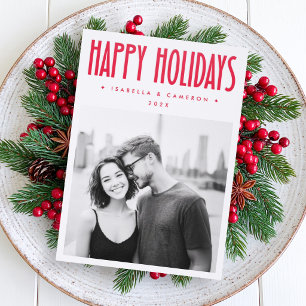 Minimalist retro Happy Holidays Christmas Letterpress Photo Cards