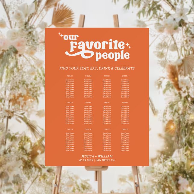 Minimalist Retro Orange Wedding Seating Chart Foam Board (Creator Uploaded)