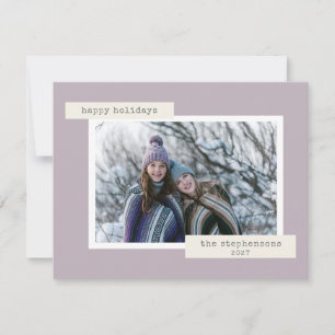 Minimalist Retro Pastel Lilac Custom Photo Holiday Card
