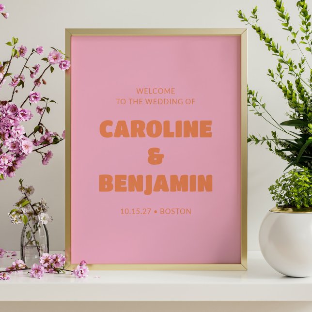 Minimalist Retro Pink and Orange Wedding Welcome Poster (Creator Uploaded)