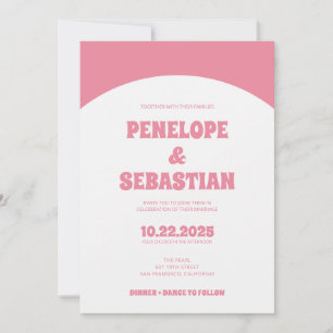  Minimalist Retro Pink Groovy Photo Wedding Invitation