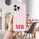 Minimalist Retro Pink Red Striped Monogram iPhone 16 Pro Max Case<br><div class="desc">Create your own personalized monogram iPhone case featuring your initials in modern minimalist typography and retro pink stripes background.</div>
