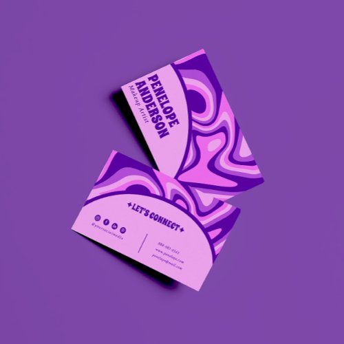 Minimalist Retro Purple Pink Abstract Boho Groovy Business Card