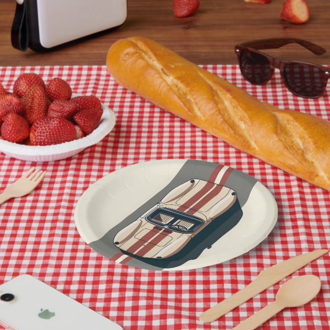 Minimalist Retro Racing Car Stripe Paper Plates (Picnic)