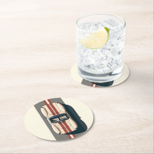 Minimalist Retro Racing Car Stripe Round Paper Coaster