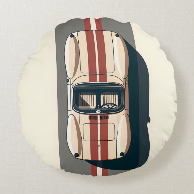 Minimalist Retro Racing Car Stripe Round Pillow (Front)