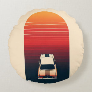 Minimalist Retro Racing Car Stripe Round Pillow
