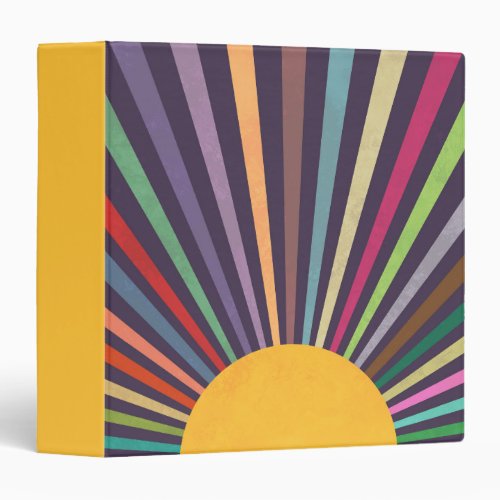 Minimalist Retro Rainbow Sun Rays 3 Ring Binder