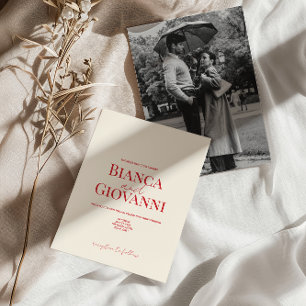 Minimalist Retro Red Typography Wedding Invitation