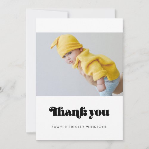 Minimalist retro script Baby shower thank you card