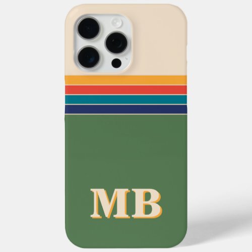 Minimalist Retro Stripe Initial Monogram iPhone 15 Pro Max Case