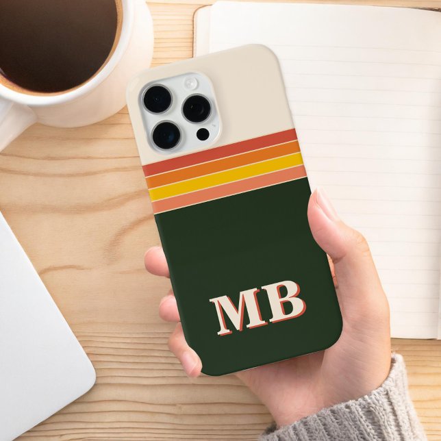 Minimalist Retro Stripe Initial Monogram Case-Mate iPhone Case (Creator Uploaded)