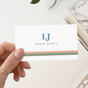 Minimalist Retro Stripes Monogram Business Card