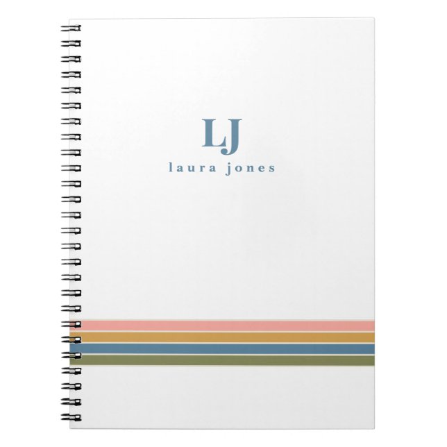 Minimalist Retro Stripes Monogram Notebook (Front)