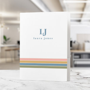 Minimalist Retro Stripes Monogram Pocket Folder