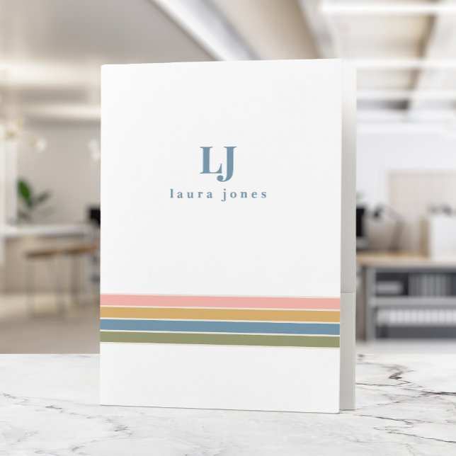 Minimalist Retro Stripes Monogram Pocket Folder (Creator Uploaded)