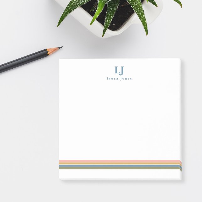 Minimalist Retro Stripes Monogram Post-it Notes (Creator Uploaded)