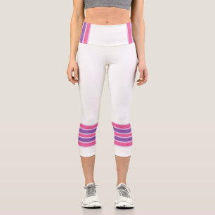 Minimalist Retro Stripes, Pink Purple White Capri Leggings